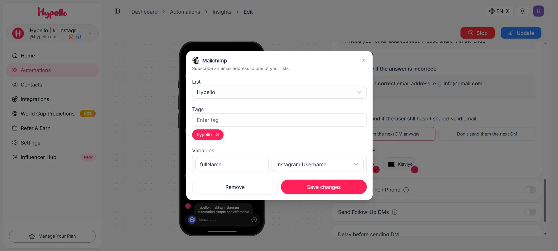 How to Connect Instagram to Mailchimp and Klaviyo with Hypello