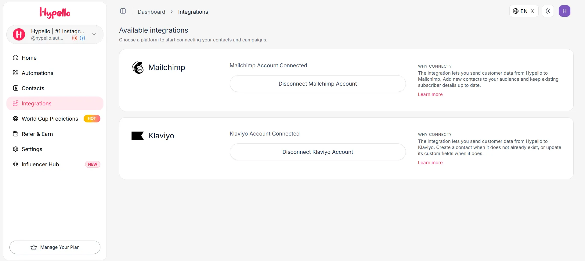 How to Connect Instagram to Mailchimp and Klaviyo with Hypello