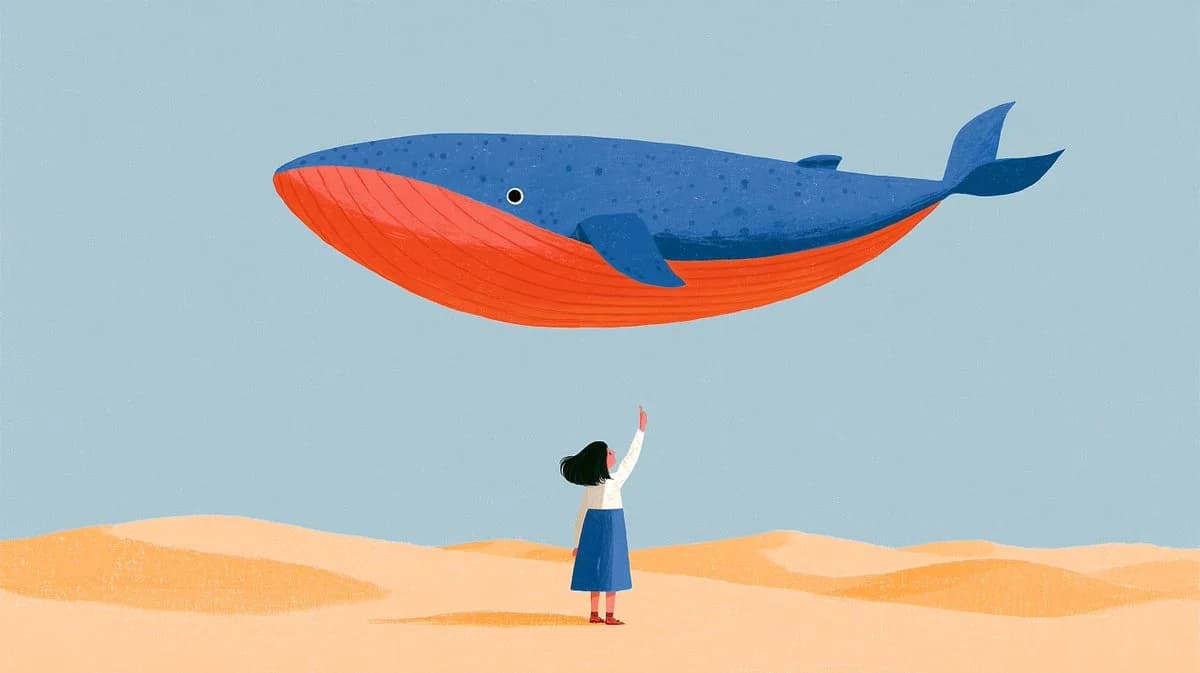 Person reaching up to a giant whale in the sky, illustrating Instagram boosted post comment automation